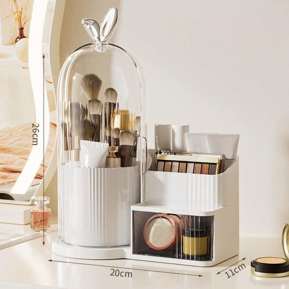 PP Makeup Brushes Storage Box Multi-compartment 360° Rotating Drawer Storage Organizer Large-capacity Dustproof