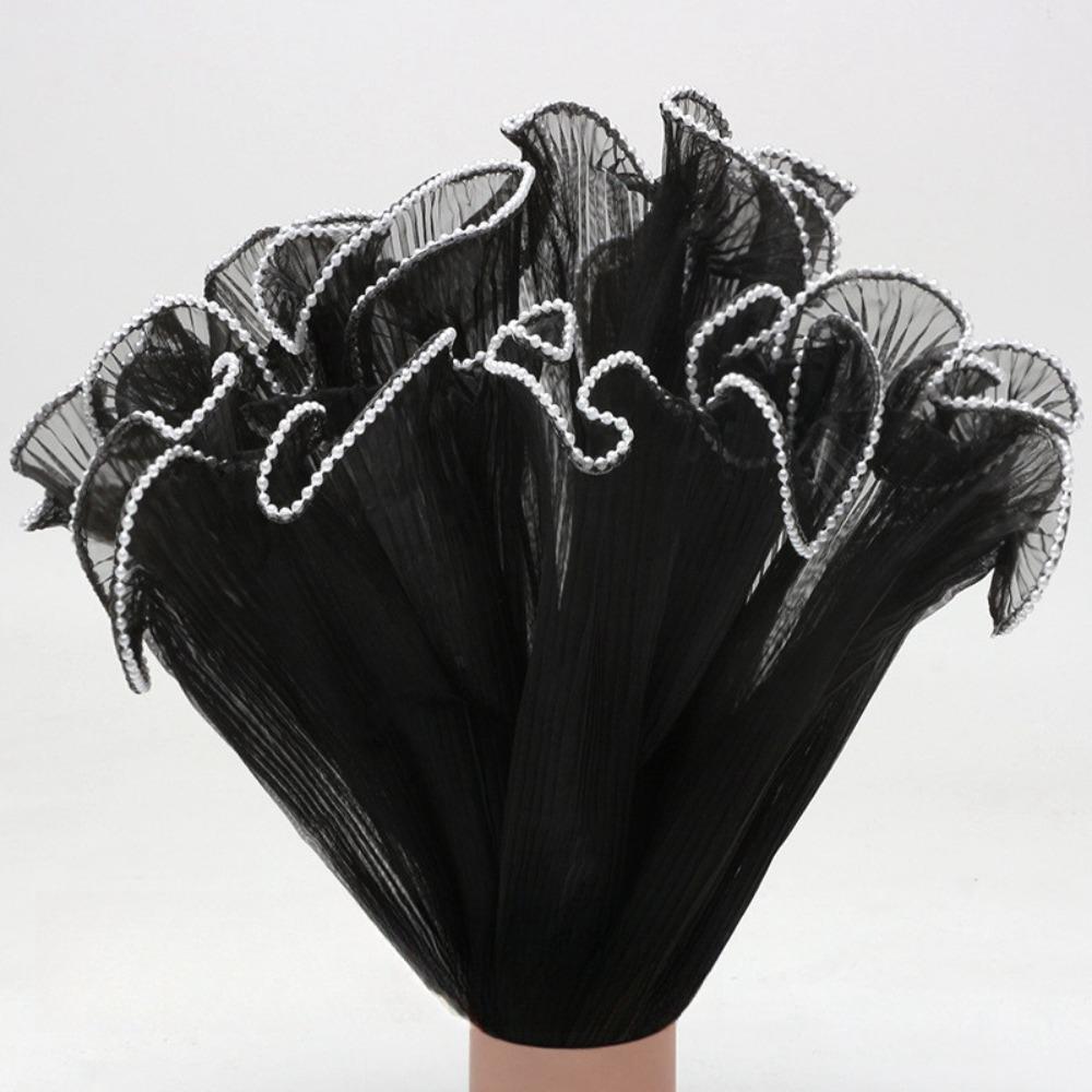 

Pearl Edge Bouquet Roll 4m Mesh Wave Yarn Pretty Packaging Lace Paper For Wedding Party Black-Pearl Edge