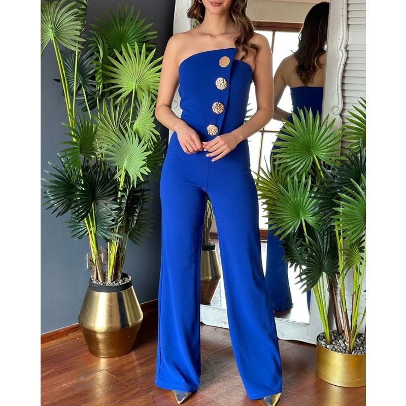 

YYFS Женская мода Повседневная Лето Весна Однотонный принт Без рукавов Брюки Комбинезоны и комбинезоны XXL синий