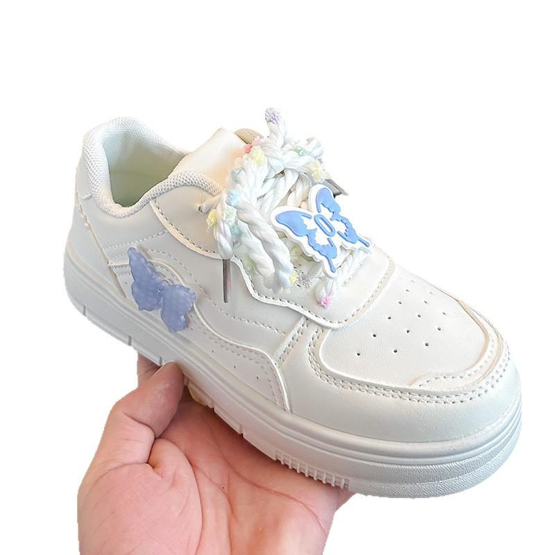 White Thick-Soled Kids' Sports Shoes for Girls - Casual Spring/Autumn 2026 Board Style for Middle and Older Children