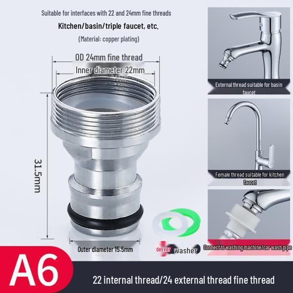 All-Copper Universal Washing Machine Faucet Adapter with Inlet Hose and 46-Point Stop Valve