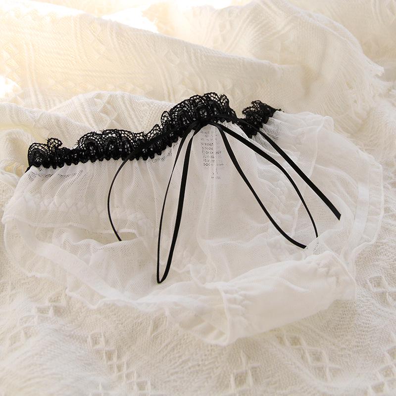 Women's Mid-Waist Lace Mesh Panties with Black Edge and Bow