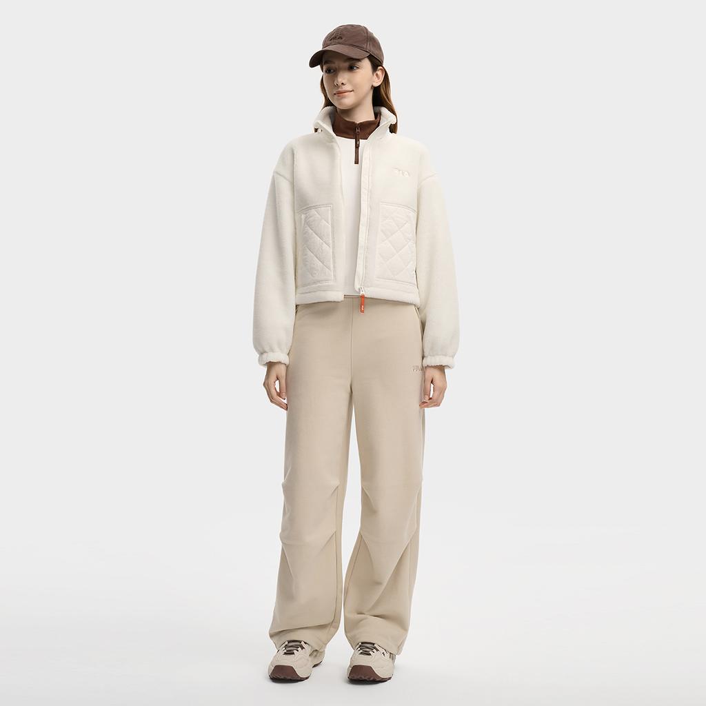 FILA Original Fashion Classic Retro Versatile Casual Warm Comfortable Lamb Fleece Jacket Women outerwear Cloud-White F11W549506FIV