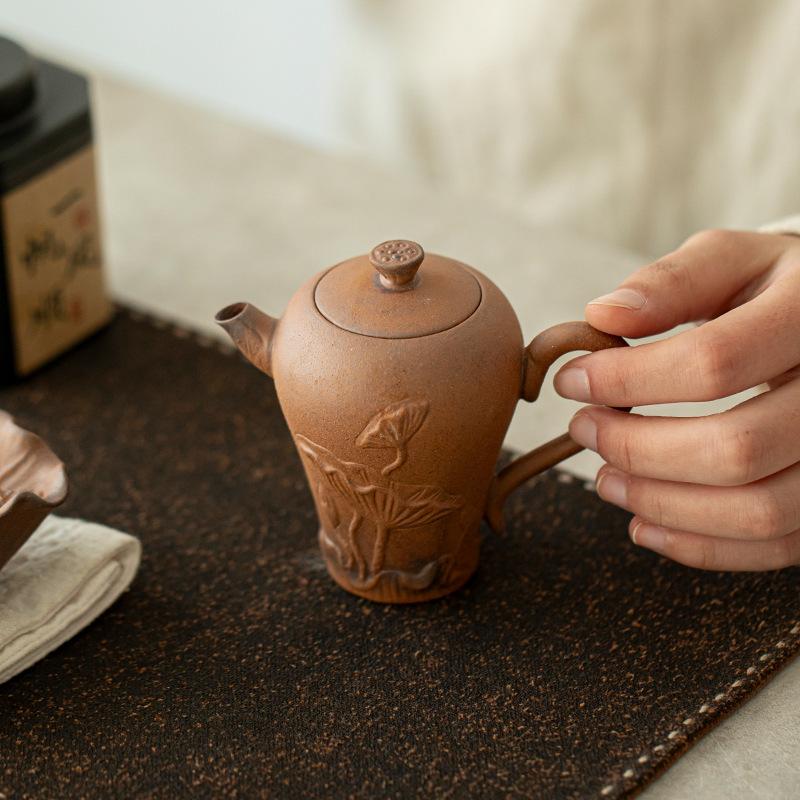 Old Rock Mud Rough Pottery Lotus Shape Tea Pot Retro Teapot Tea Kettle Tea Ceremony Tea Making Single Pot Tea Ceremony