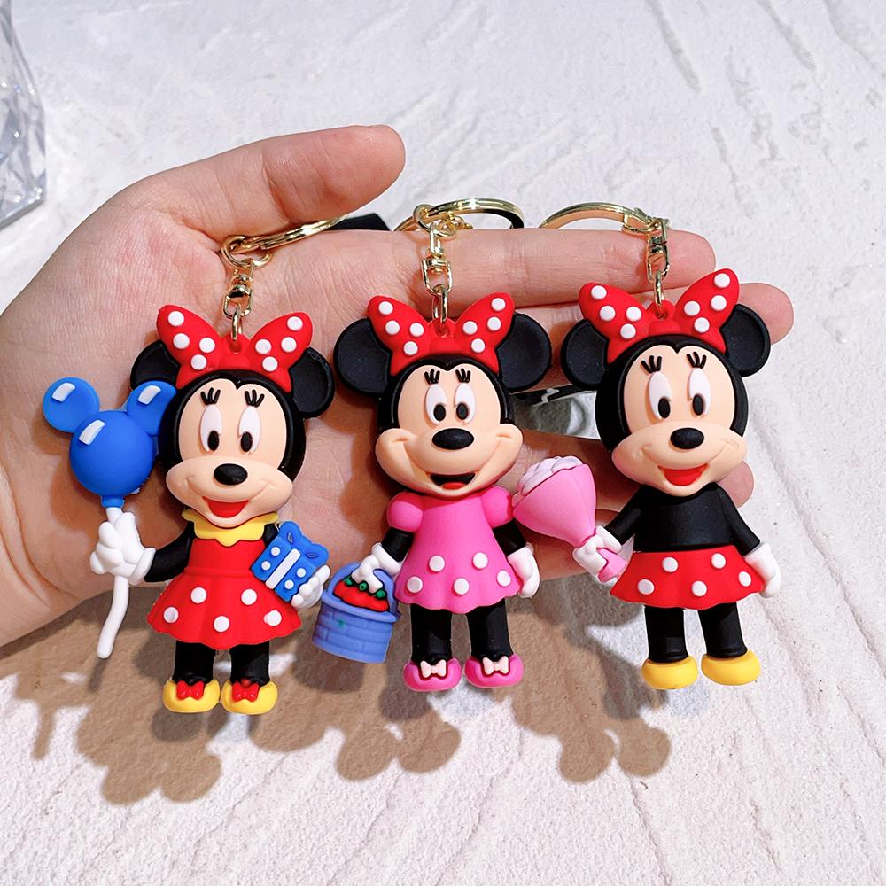 Disney Set di Portachiavi Personaggi Serie Floreale di Topolino e Minnie Carino Cartone Animato Bouquet Portachiavi per Coppia Modello Floreale Borsa Regalo