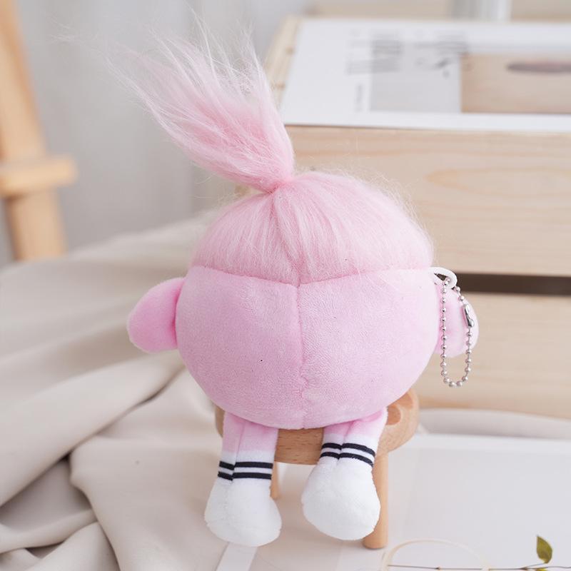 Creative Cute Sausage-Mouth Frizzy Braids Plush Keychain: Long-Haired Coal Ball Figure Doll Bag Charm