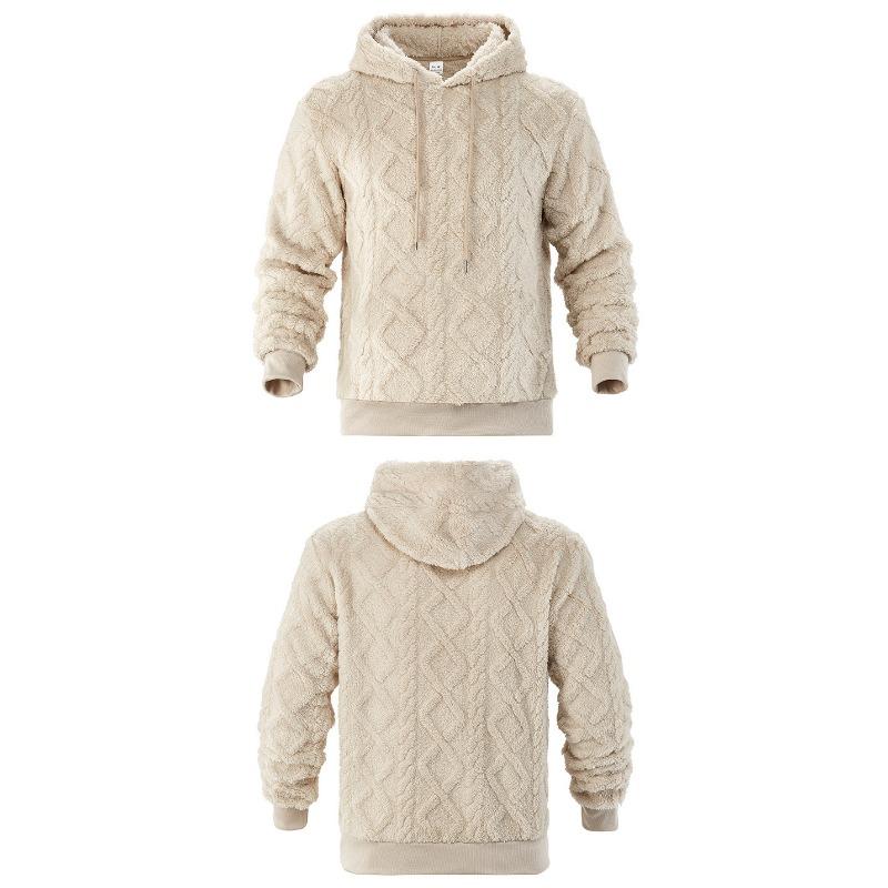 Mens American Casual Loose Fleece Lined Jacquard Hooded Pullover Sweatshirt