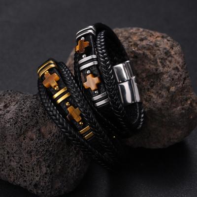 Tiger Eye Stone Leather Bracelet Stainless Steel Bracelet Multi-layer Leather Jewelry Men's Bracelet