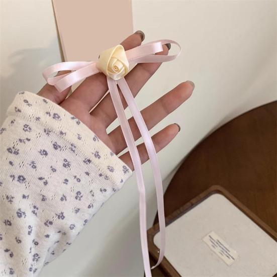 2Pcs Hairpin Satin Ribbon Bowknot Rose Flower Decor Hair Clip Firm Grip Low Ponytail Hairpin Daily Commuting Hair Accessory