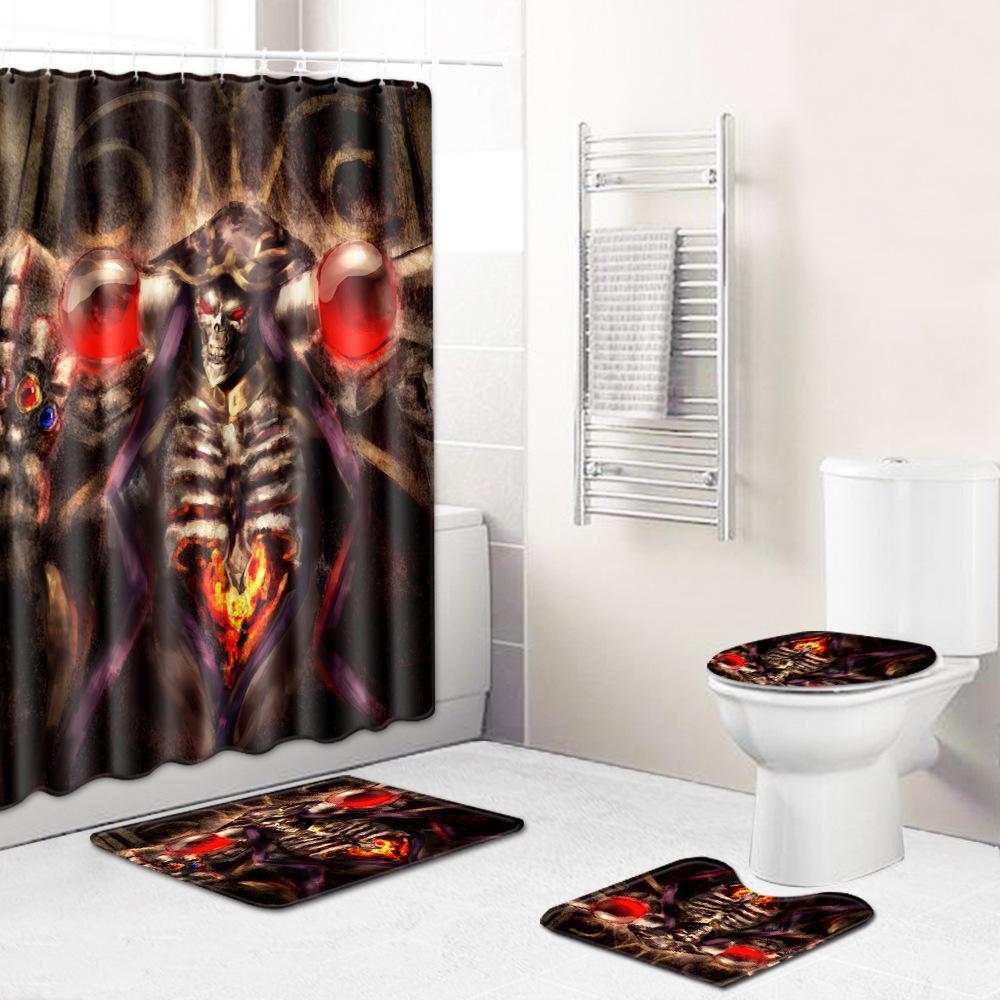 Skull Shower Curtain Floor Mat Combination Four-Piece Set Bathroom Toilet Carpet Shower Room Mat Foot Mat