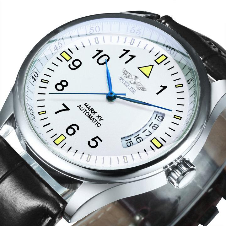 Mode T-Winner Herrenuhr Top Marke Automatisch Mechanisch Schwarzes Lederarmband Kalender Klassisch Business Casual Armbanduhren