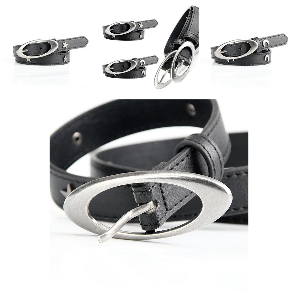 Punk Style Silver Metal Buckle Leather Belt For Women And Men