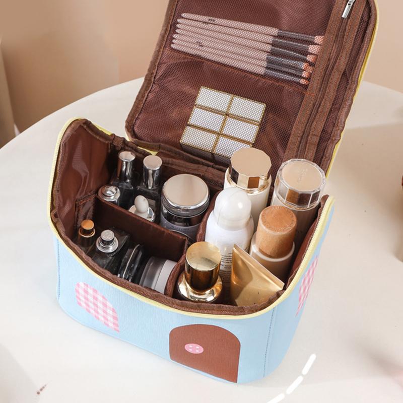 Cute House Shaped Cosmetic Bag Stain Resistant Foldable Space-Saving Makeup Organizer for Travel Home Storage