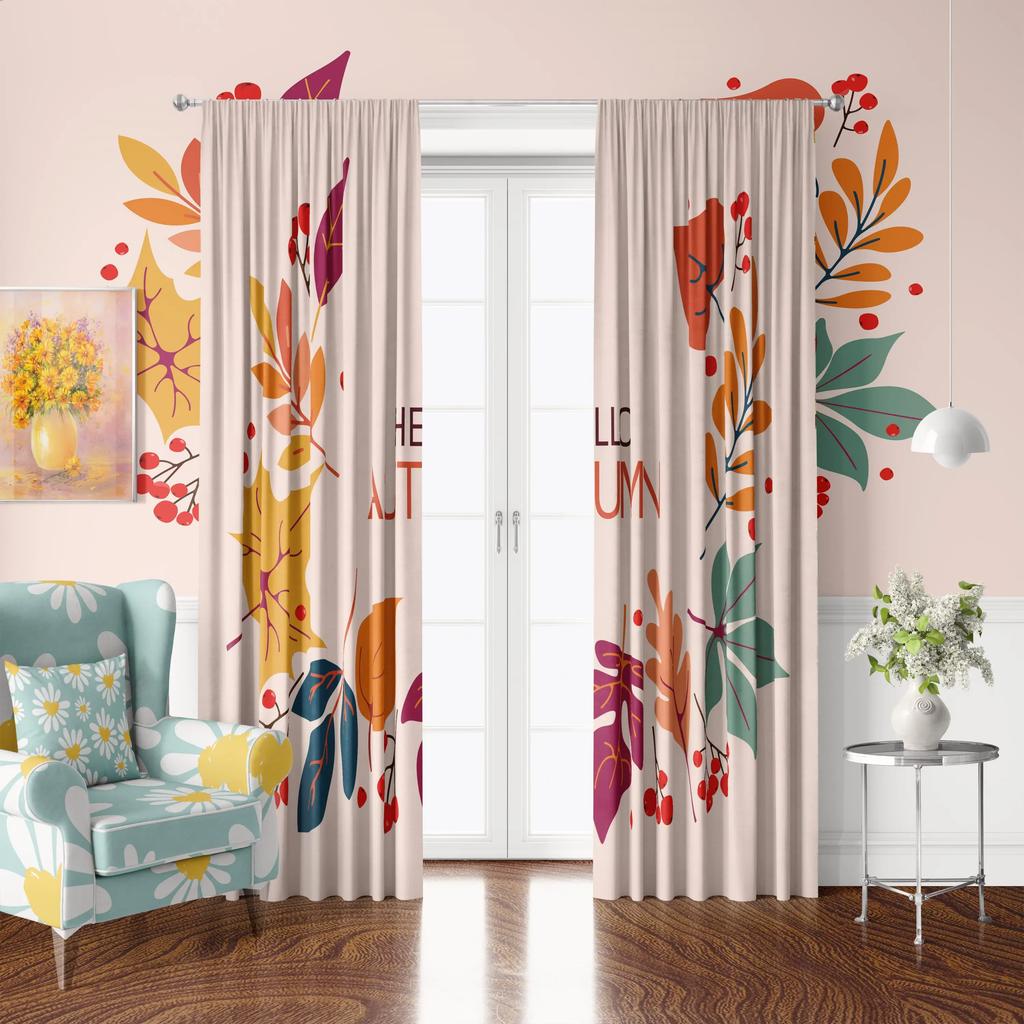 Autumn Maple Leaf Curtains Piece Polyester Set Bedroom Living Room Study Seasonal Fall Window Decor Curtain Perfect For