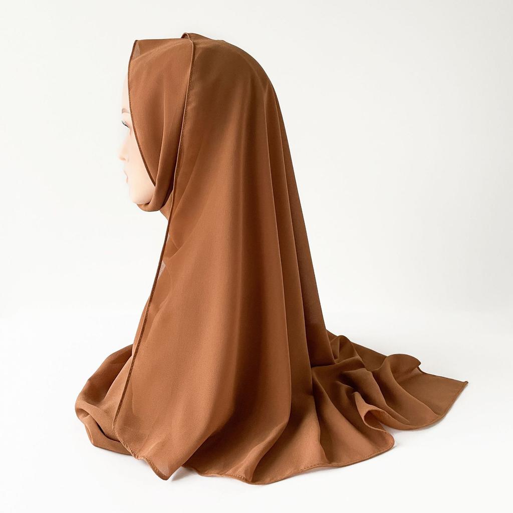 Malaysischer einfarbiger Ethno-Stil Satin langer Schal Monochrom Perle Chiffon Kopftuch