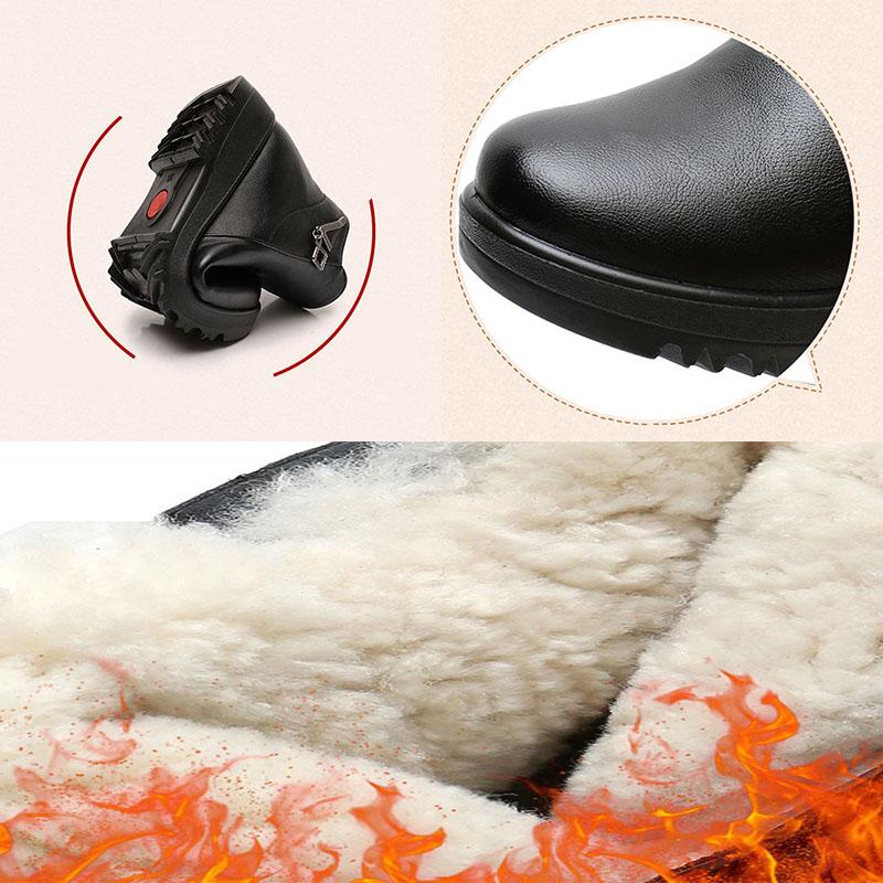 Dámské plyšové teplé kožené boty Měkká kůže Měkká podrážka Protiskluzové Boty na ploché podrážce Kotníkové boty Zateplené boty na zimu