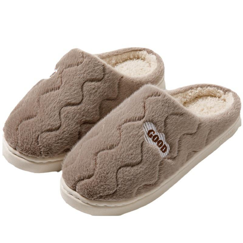 Cotton slippers men's winter new home warm cotton shoes couple velvet cotton mop non-slip silent wool slippers