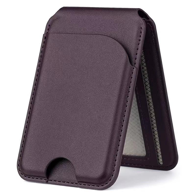 European Fashion Magnetic MagSafe Card Holder: Eco-Friendly PU Leather Folding Stand with Metal Hinge.