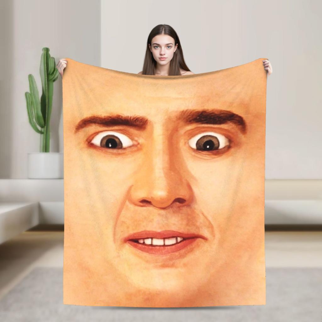 Merry Christmas Nicolas Cage Blankets Flannel Novelty Breathable Throw Blankets for Bed Sofa Autumn/Winter