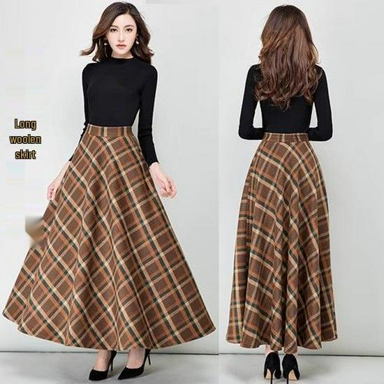 Damen Winter Wollrock mit hohem Bund, A-Linie, mittellang - Warm, Vielseitig, Kälteschutz, Figurschmeichelnd, Weiter Saum.