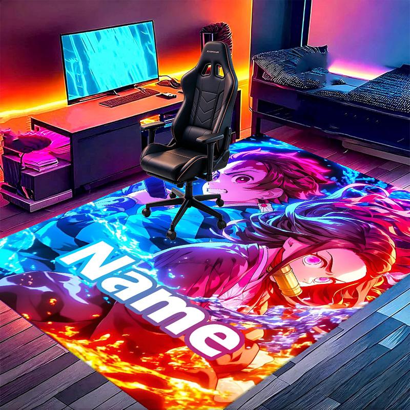Custom Name Personalized Demon Slayer Print Carpet, Versatile Home Decor Rug, for Playroom, Apartment, Balcony, Entryway, Hallway Gift
