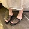 Fashion High Heels Women Slippers Square Toe Sandals Summer 2025 New Mesh Slingback Shoes Dress Party Pumps Woman Slides Zapatillas