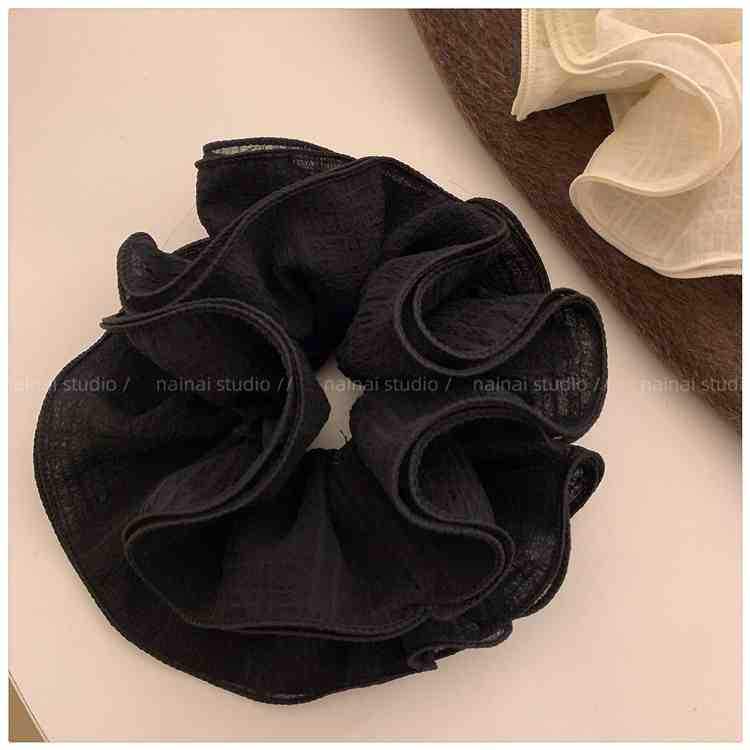 Elegant Korean Blue Striped Lace Trim Scrunchie