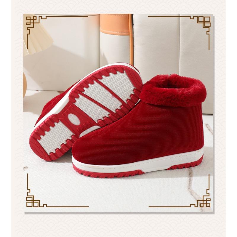 Женские зимние тапочки из хлопка на толстой подошве с каблуком-мешком — фото 13