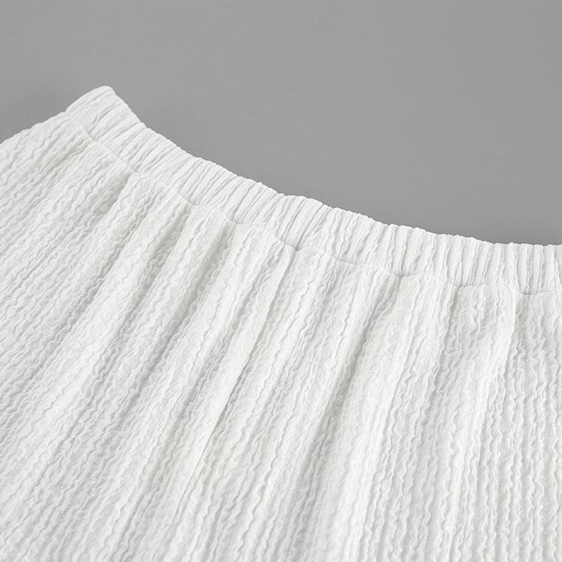 Women's Loose Shorts Sets Casual White Crepe Fabric V-neck Sleeveless Lace Up Vest Elastic Waist Shorts Summer 2-piece Set