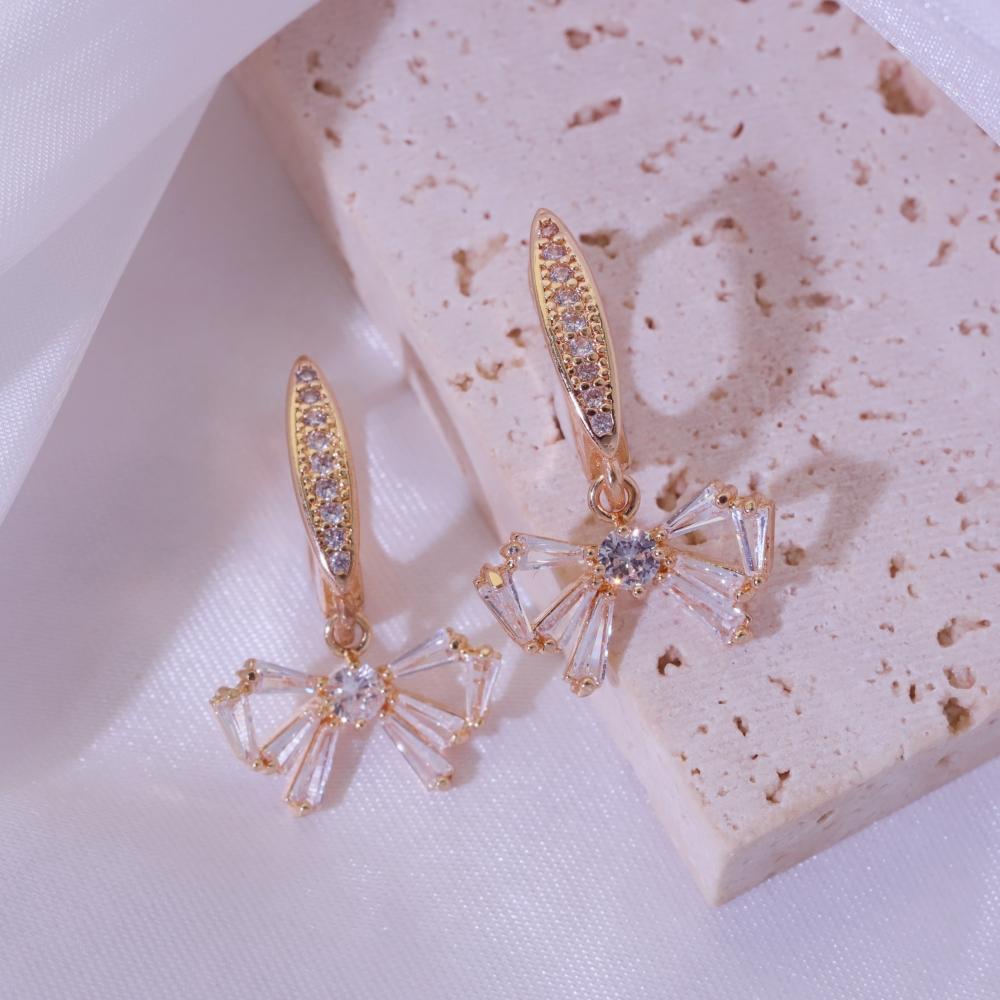 1 Pair Simple Bow Tie Dangle Earrings for Women Zirconia Earring Jewelry Wedding Party Accessories
