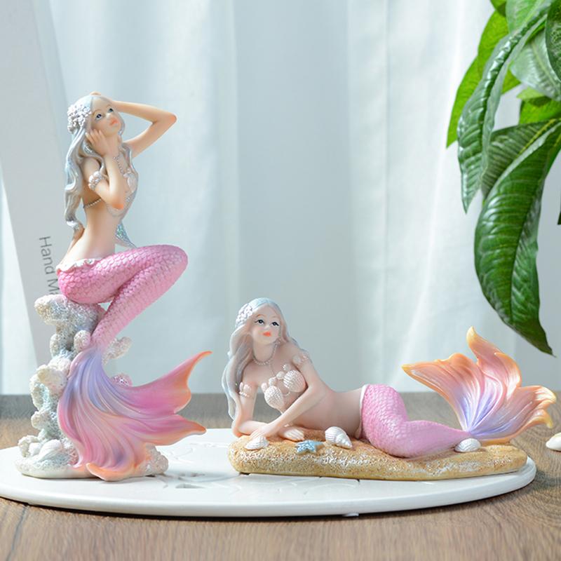 Nordic Resin Cute Mermaid Princess Figurines Fish Tank Ornaments Kawaii Decor Home Furnishing Decoration Crafts Birthday Gifts