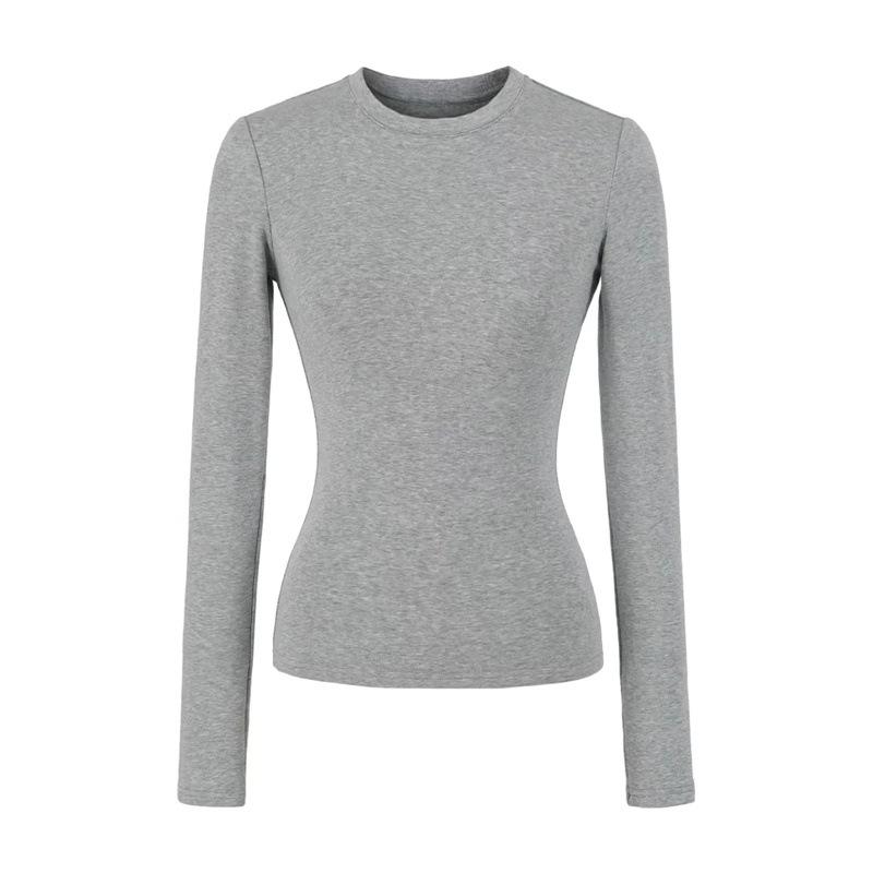 Women's American-Style Long Sleeve Fitted T-Shirt with Stylish Shoulders, Perfect for Autumn and Winter, Imitation Wool Base Layer.