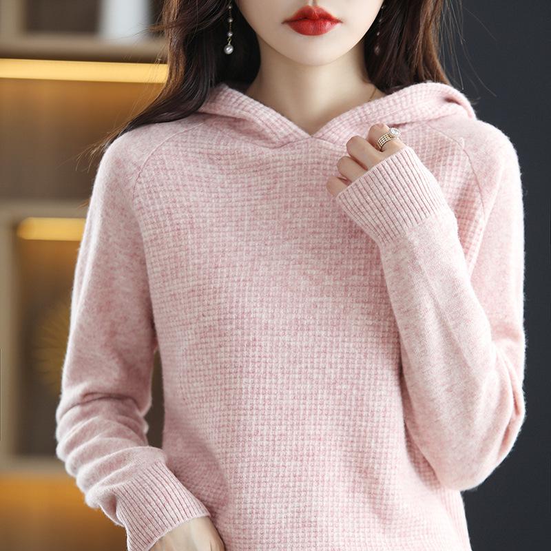 2023 Autumn/Winter Women's Pure Wool Hoodie Sweater - Cashmere Knit Pullover, Solid Color