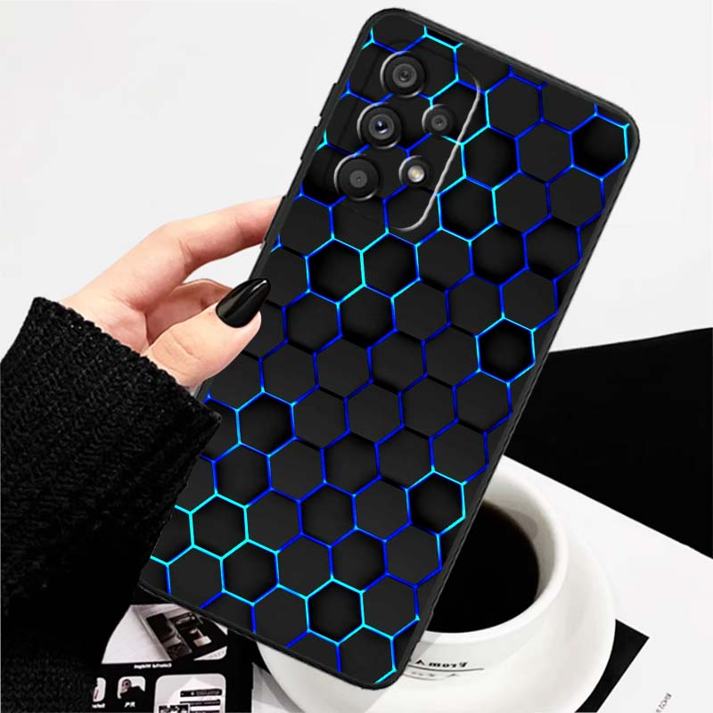 Artistic metal style pattern Phone Case For Samsung A73 A72 A71 A55 A54 A53 A52 A51 A13 A22 A16 A15 A12 A14 A26 A07 5G Black