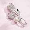 Women Brooch High-Gloss Rhinestone Inlay Imitation Pearl Decor Sparkling Tulip Design Lapel
