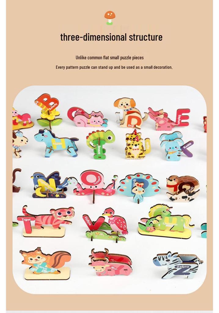 3D Cartoon Animal Puzzle: Infant Early Education Toy with 26 English Letters