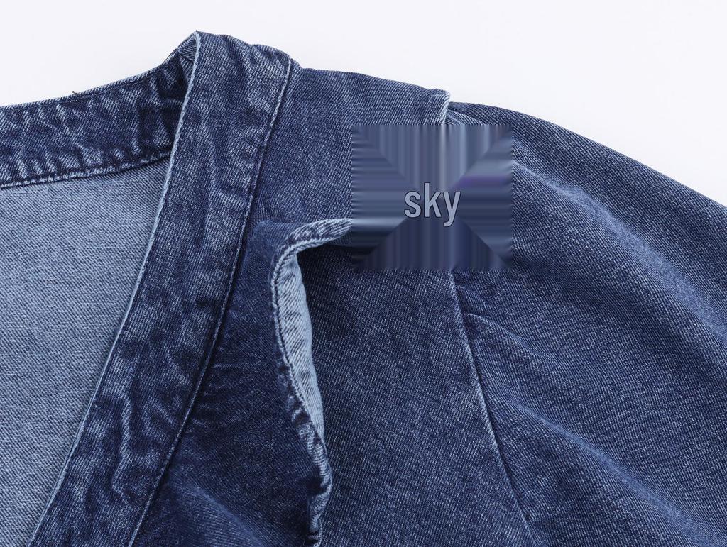 Moda femminile europea e americana: Camicia di Jeans a Strati Casual e Cintura con Jeans a Vita Bassa e Gamba Larga