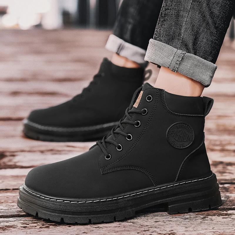 Winter High Top Herrenstiefel Britischer Stil Mode Herren Freizeitschuhe Atmungsaktiv Komfortabel Herren Knöchelhohe Stiefel Rutschfest Herren Arbeitsstiefel