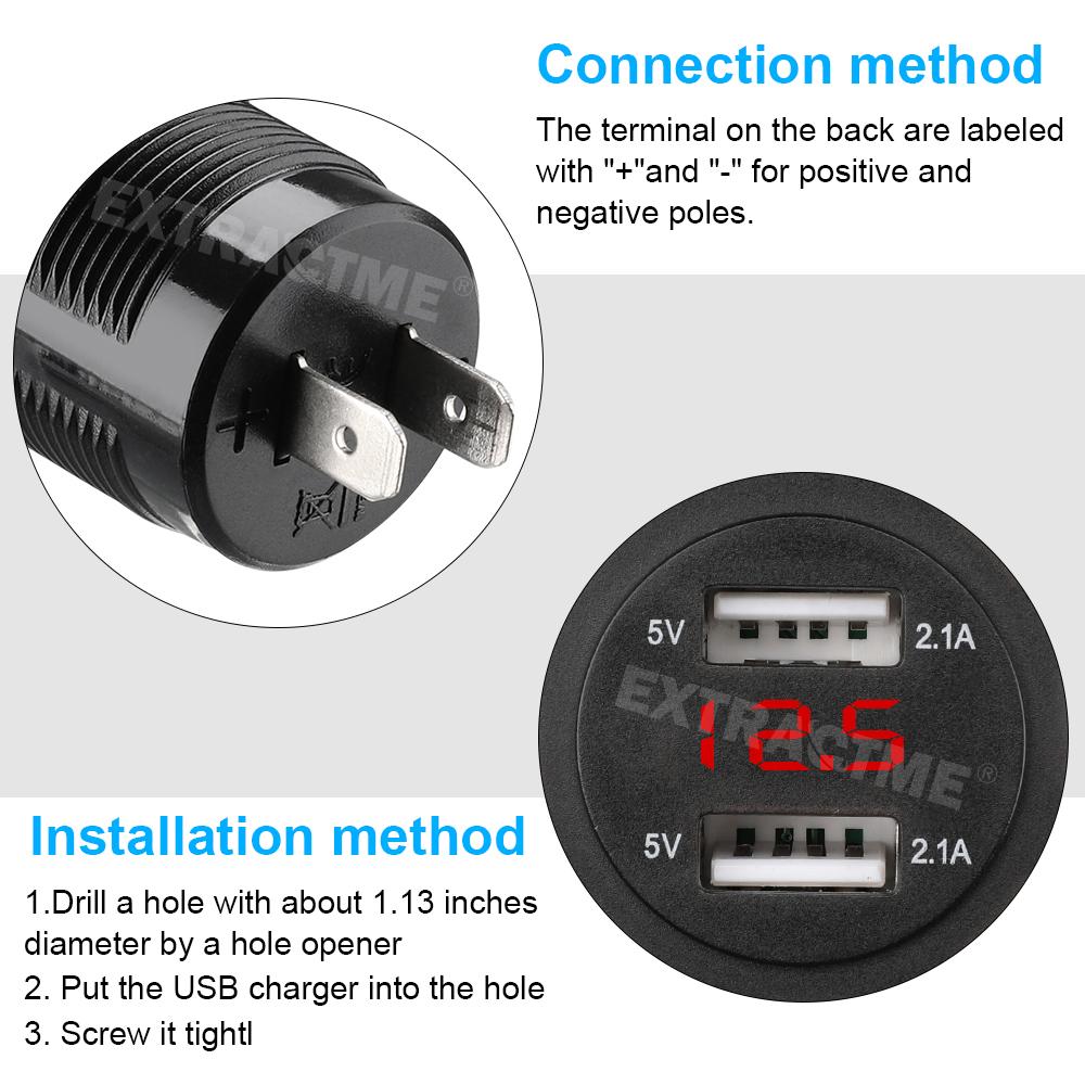 Extractme 4.2A Car Charger Dual USB Socket Power Plug Fast Charge 12V 24V LED Voltmeter Waterproof Moto Auto Splitter Adapter