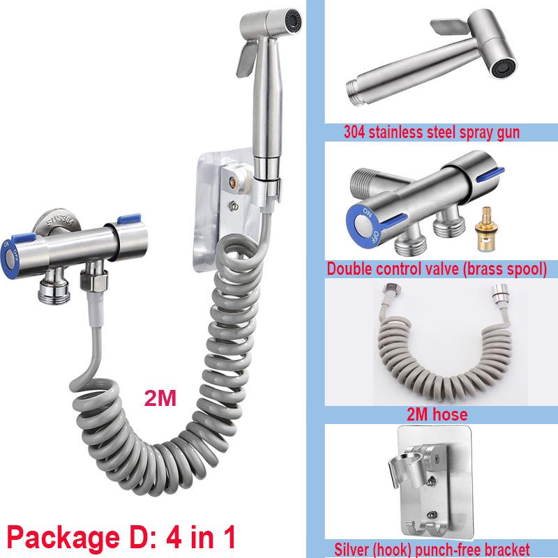 Cross-Border 304 Stainless Steel Toilet Spray Gun Set with Flushing Booster Nozzle for Bidet