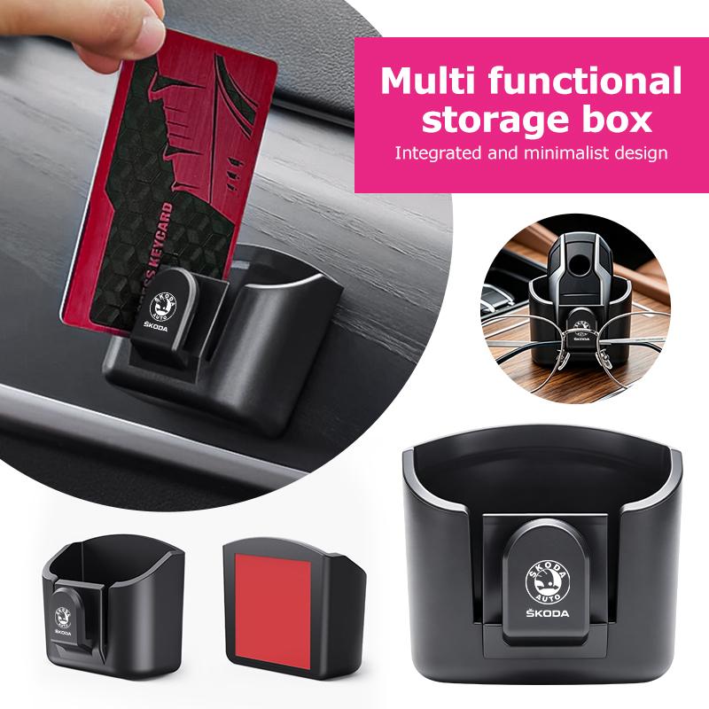 For Skoda Car Remote Key Storage Box Organizer Sunglasses Holder Card Clip Kamiq Karoq Octavia 2 3 Rapid Scala Kami Fabia VII