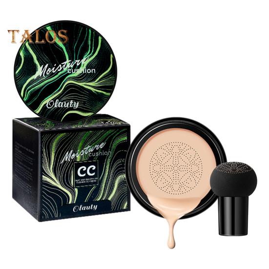 Crème CC avec houppette à poudre de champignon Fond de teint correcteur de couleur à couvrance totale Hydratant Longue durée Contrôle du sébum Anti-cernes léger et naturel