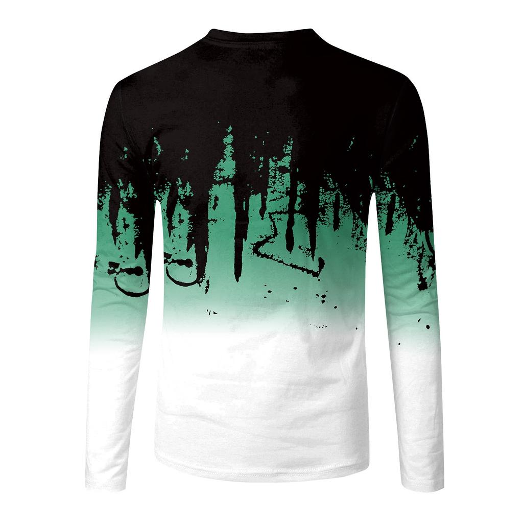 Men's Spring Ink Print Long Sleeve T-Shirt Men's Loose Casual Fashion Long Sleeve T-Shirt