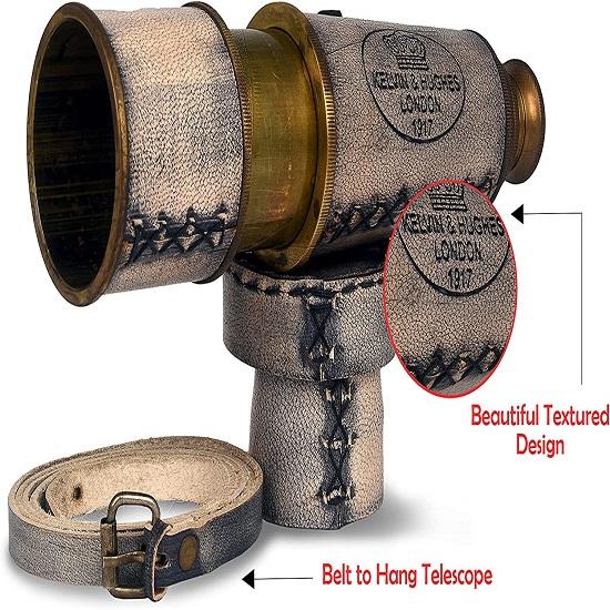 12x Telescope, Kelvin & Hughes London Antique Functional Telescope, Pirate Monocular Telescope med Lærveske