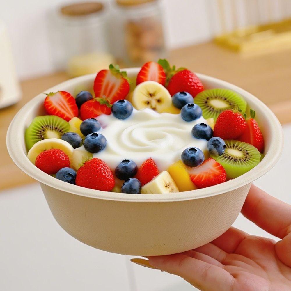 50PCS Leak-Proof Design Disposable Lunch Bowl Biodegradable Sugarcane Tableware for Soup/Noodles
