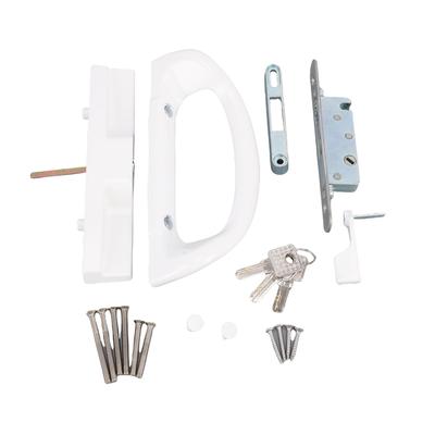 Sliding Patio Door Handle Set with Mortise Lock 45 Degree Keyway Fits 1 1 2in To 1 3 4in Thick Doors White Aluminum