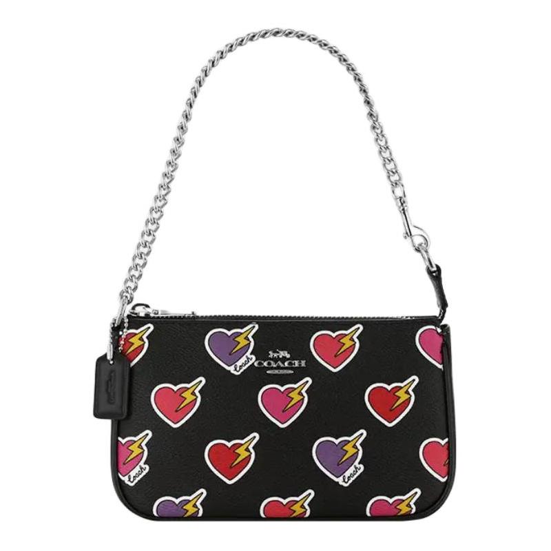 

COACH 19 Heart-shaped lightning print coated canvas and recycled leather hand-held shoulder bag small women s black чорний