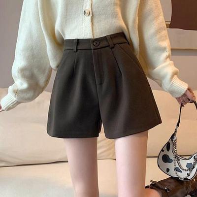 Pantalones cortos de lana de talle alto para mujer - Pantalones acampanados adelgazantes con línea A y pernera ancha para otoño e invierno de 2025.