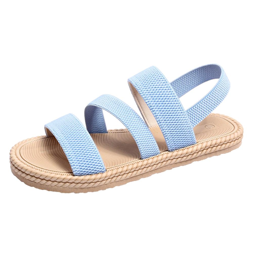 Fashion Summer Elastic Band Flat Sandals for Women Lightweight Casual Slip On Sandals Woman Comfortable Non Slip Beach Shoes Plus Size