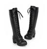Long boots, women's new autumn and winter cos shoes, white, black, tall front lace-up Martin boots, medium heel women's boots.